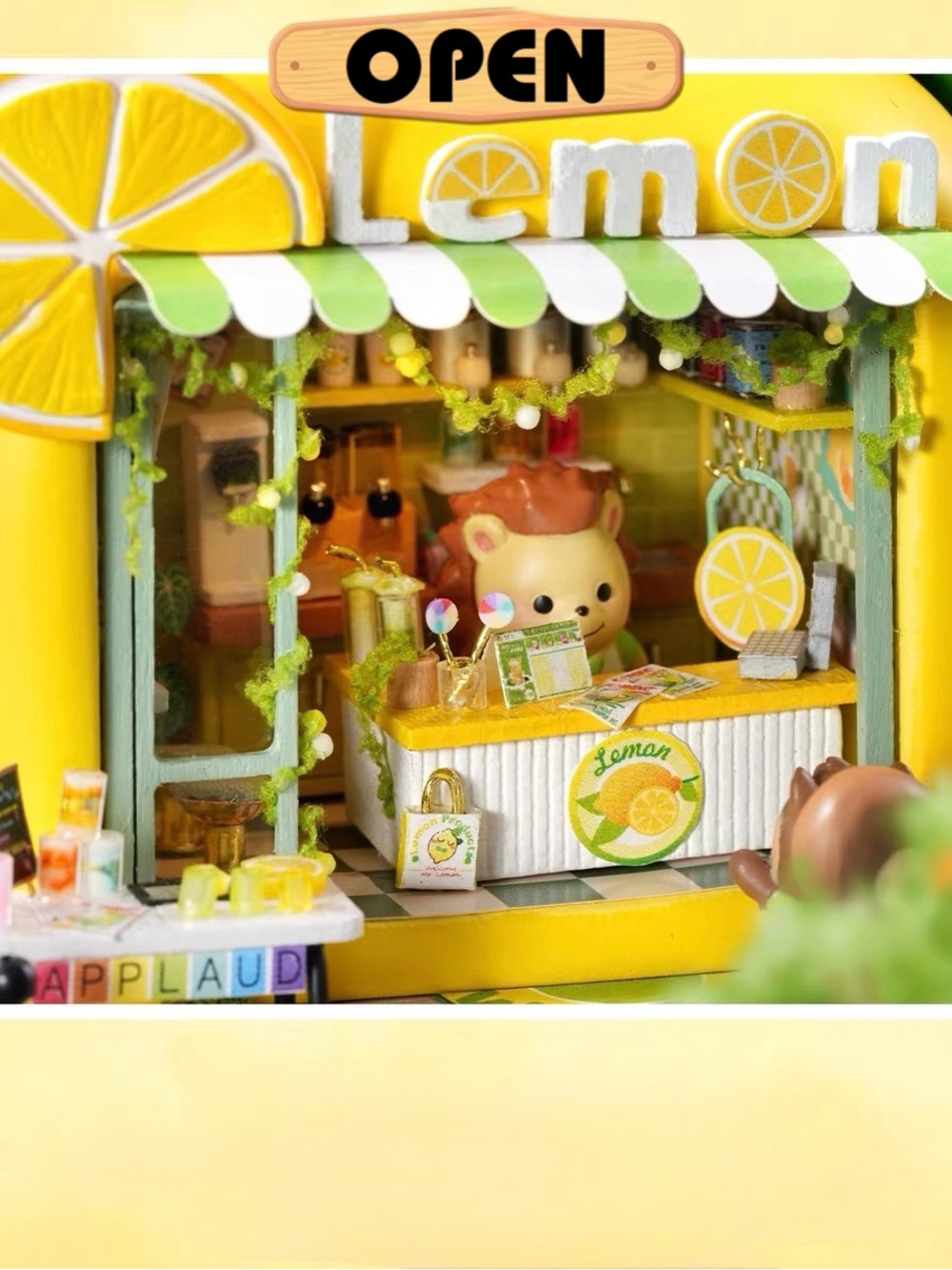 DIY Miniature Little Hedgehog Lemon Drink Shop w/ LED Cute Lemon Cafรฉ Craft Kit - Picture 8 of 13